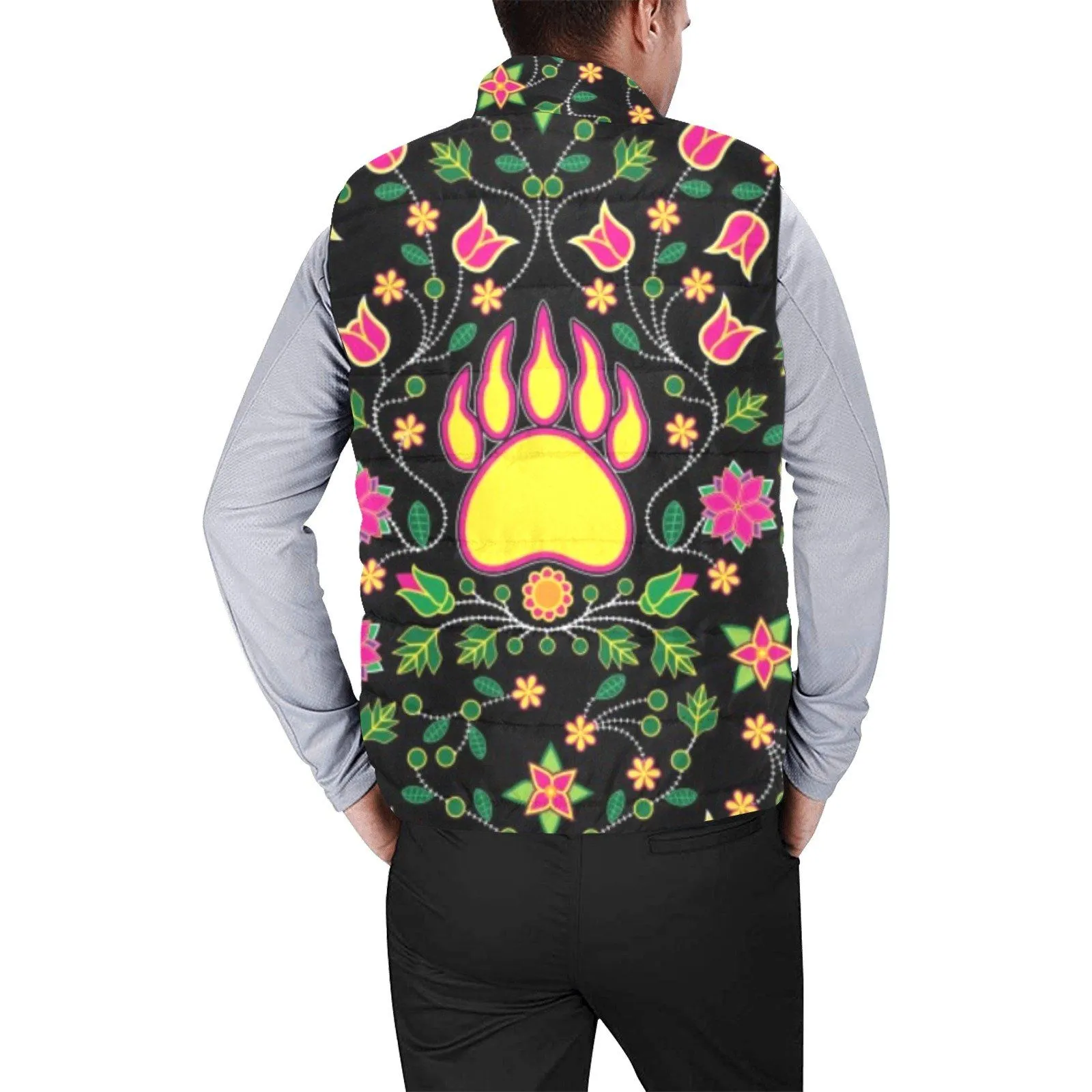 Floral Bearpaw Pink and Yellow Men's Padded Vest Jacket