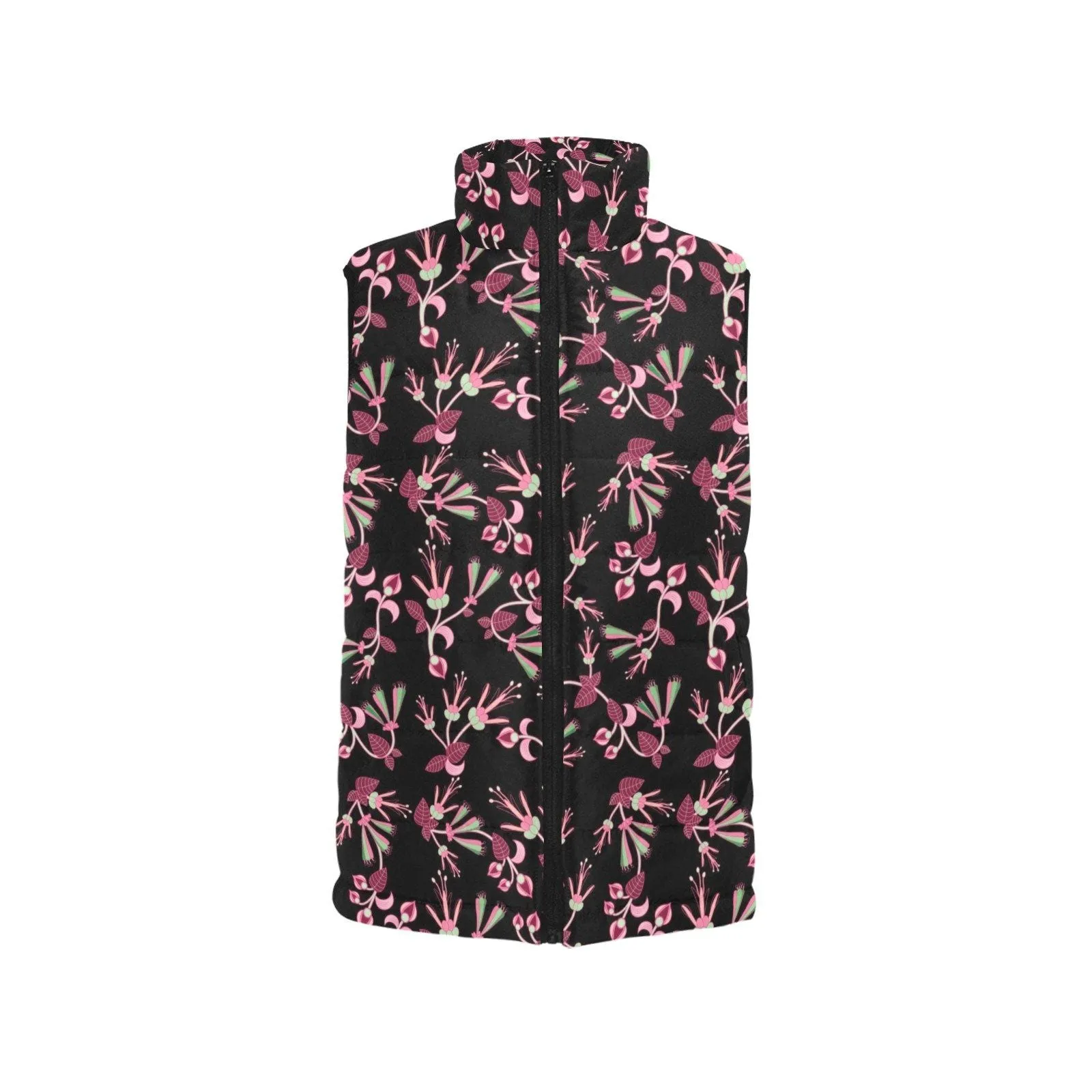 Floral Green Black Men's Padded Vest Jacket