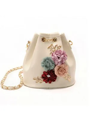 Flowers Bucket Bags Mini Shoulder Bags With Chain