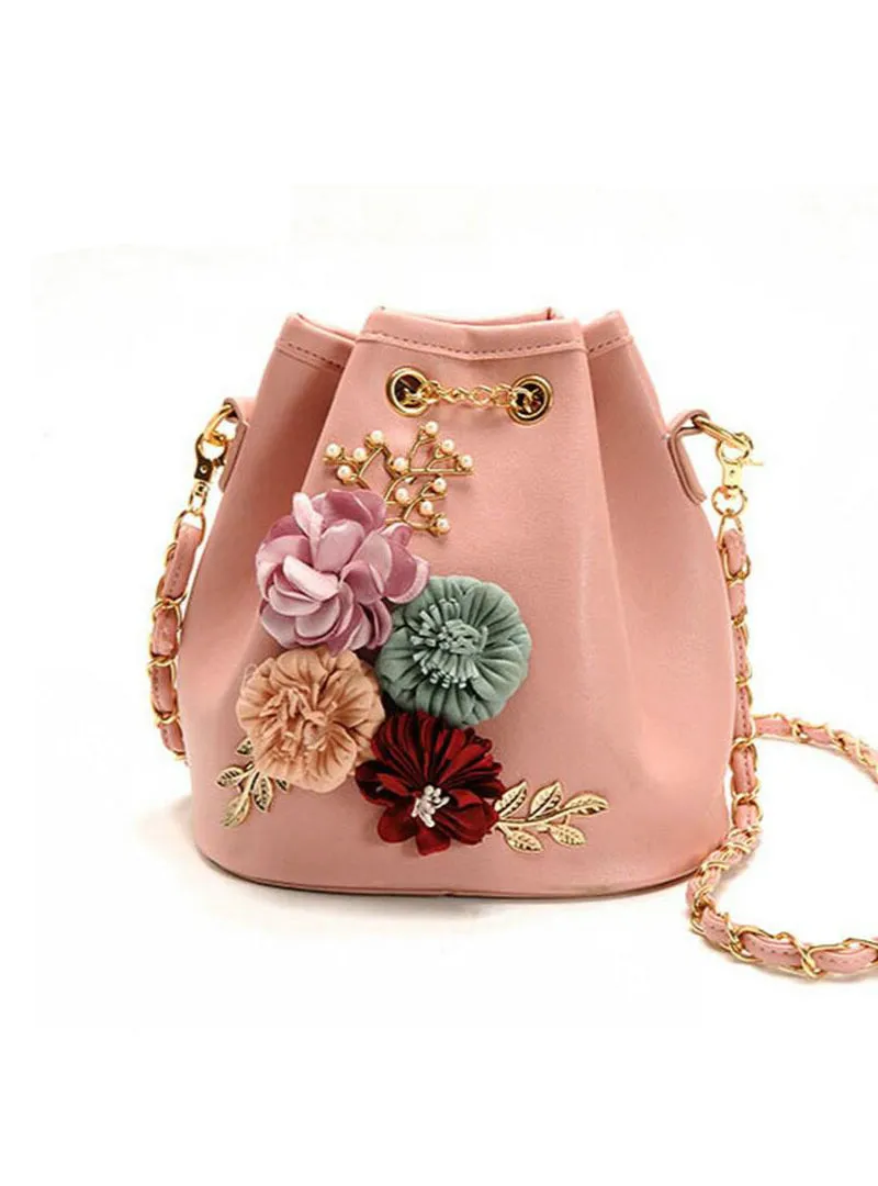 Flowers Bucket Bags Mini Shoulder Bags With Chain