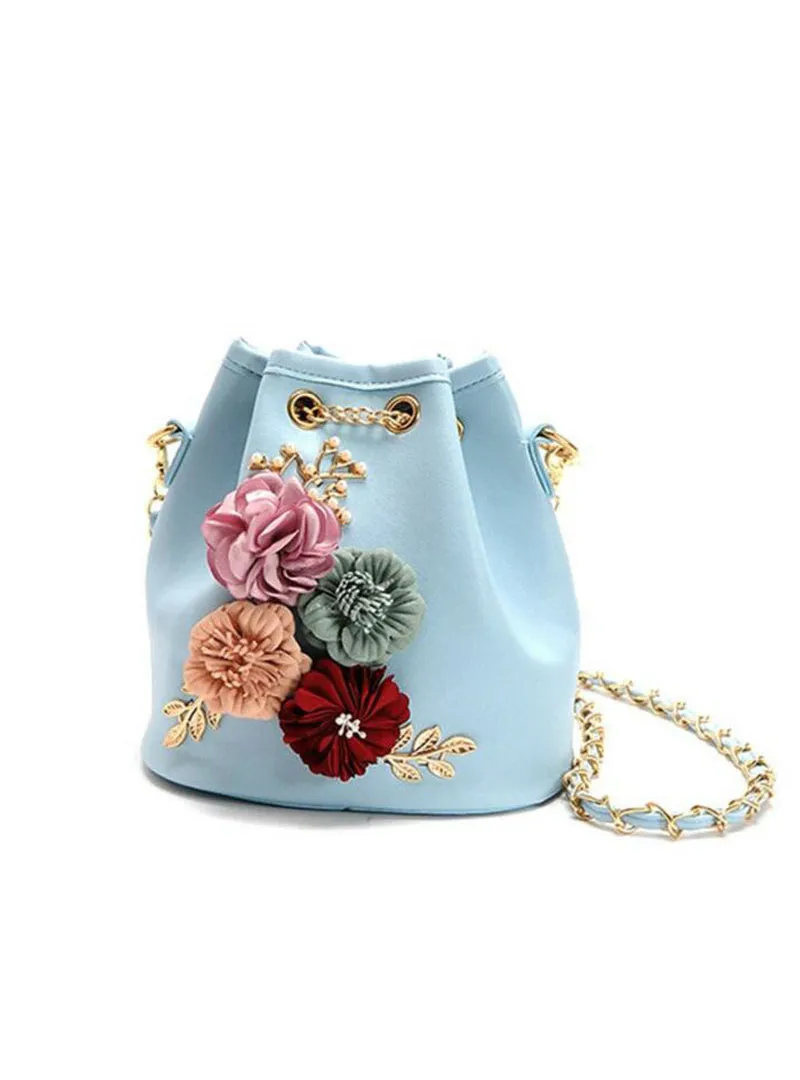 Flowers Bucket Bags Mini Shoulder Bags With Chain