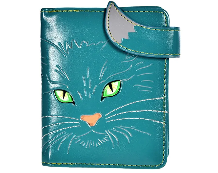 Fluffy Green Eyed Kitty - Small Faux Leather Wallet by ShagWear