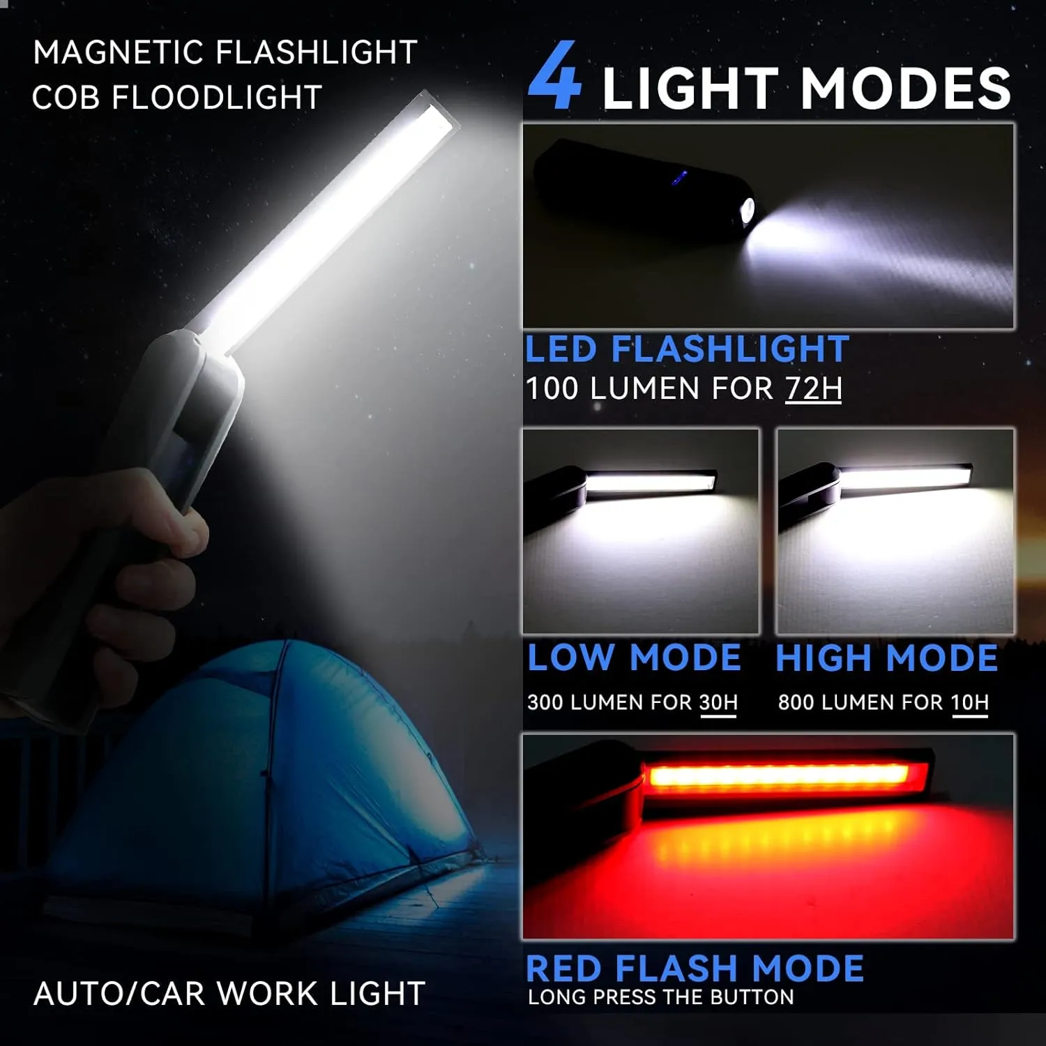 Foldable Magnetic Rechargeable 800 Lumens LED Mechanic Work Light