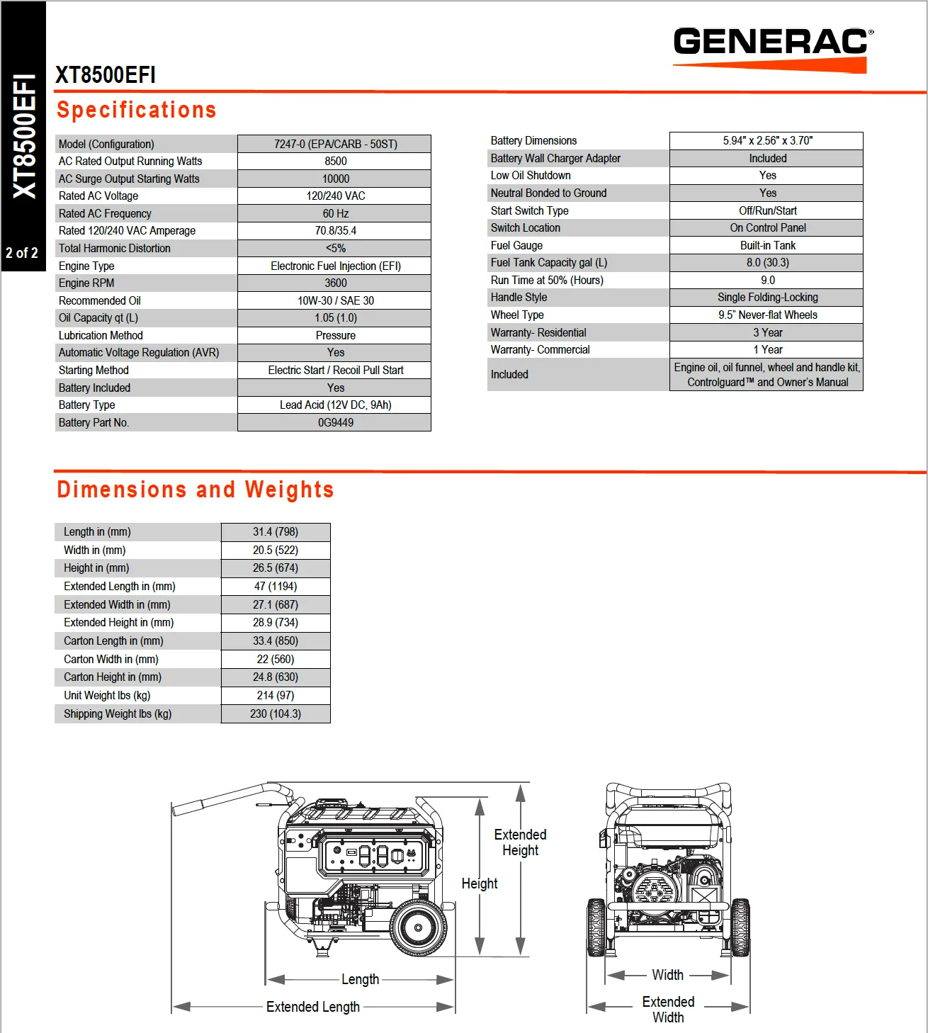 Generac XT8500EFI Portable Generator