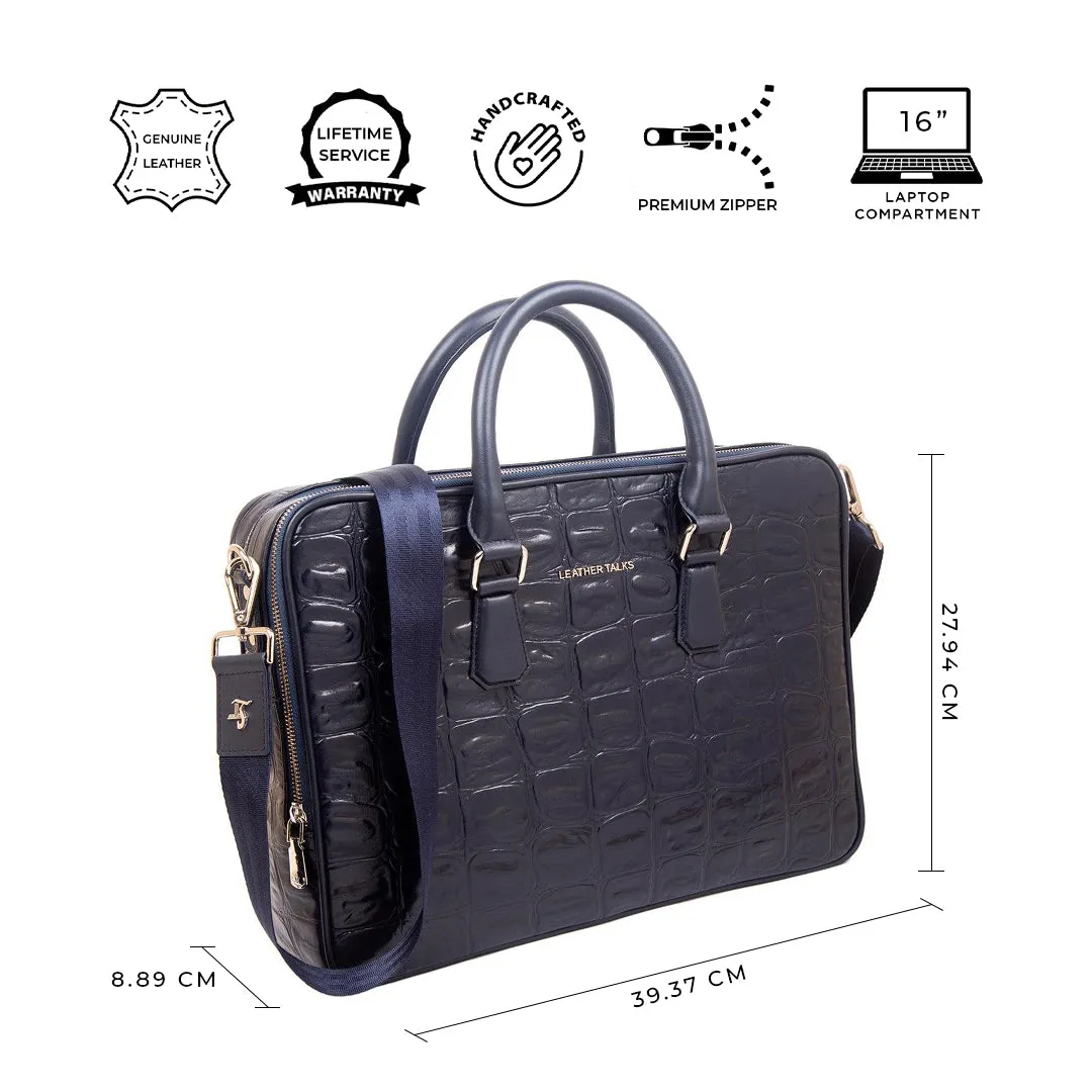 Great Dane | Genuine Leather Leather Portfolio Bag | For Office Use | Colour -  Blue