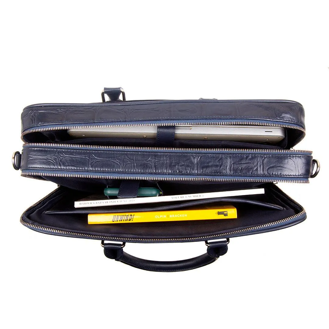 Great Dane | Genuine Leather Leather Portfolio Bag | For Office Use | Colour -  Blue