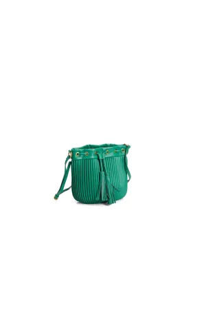 Green pleated mini bucket bag