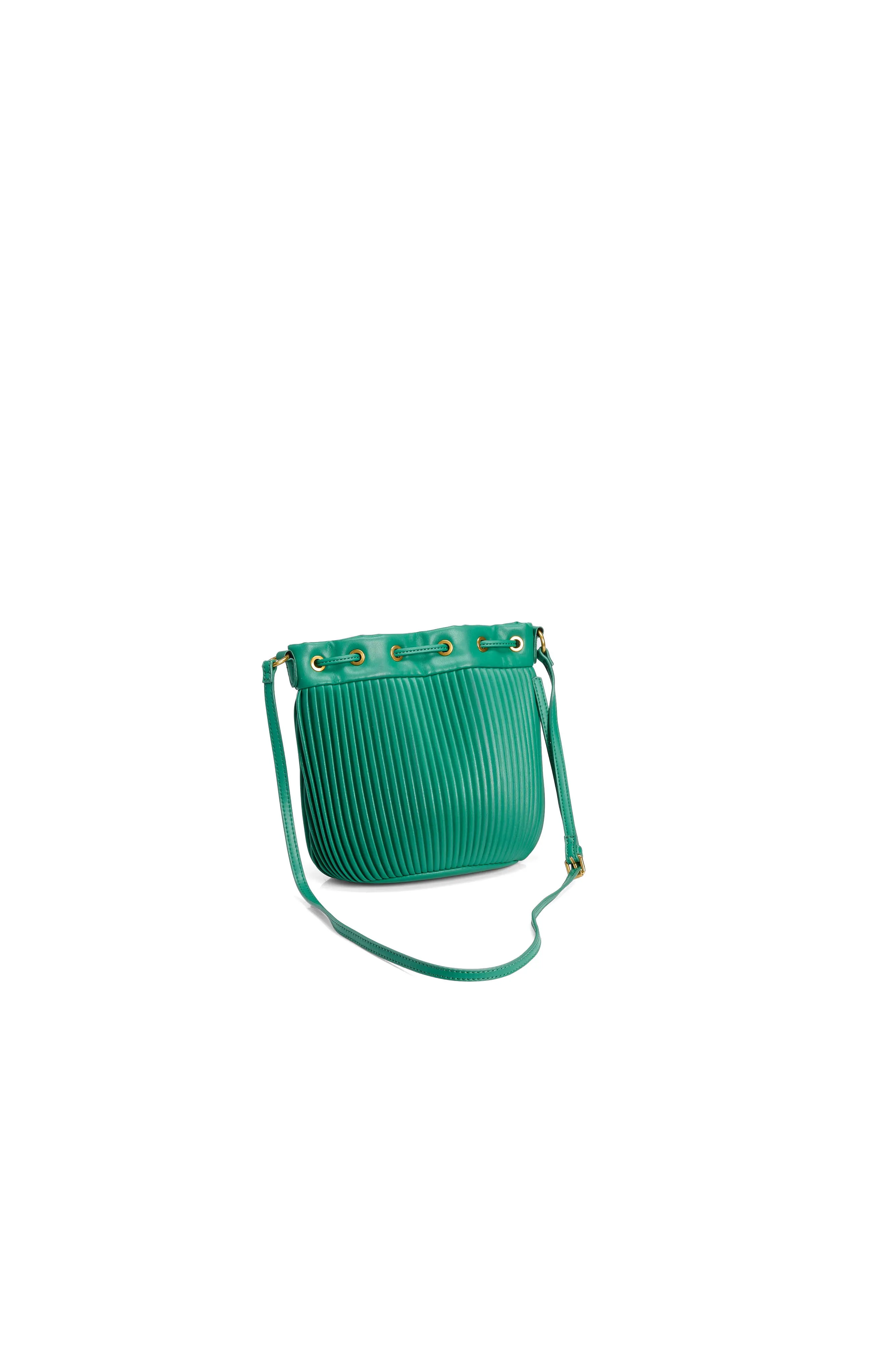 Green pleated mini bucket bag