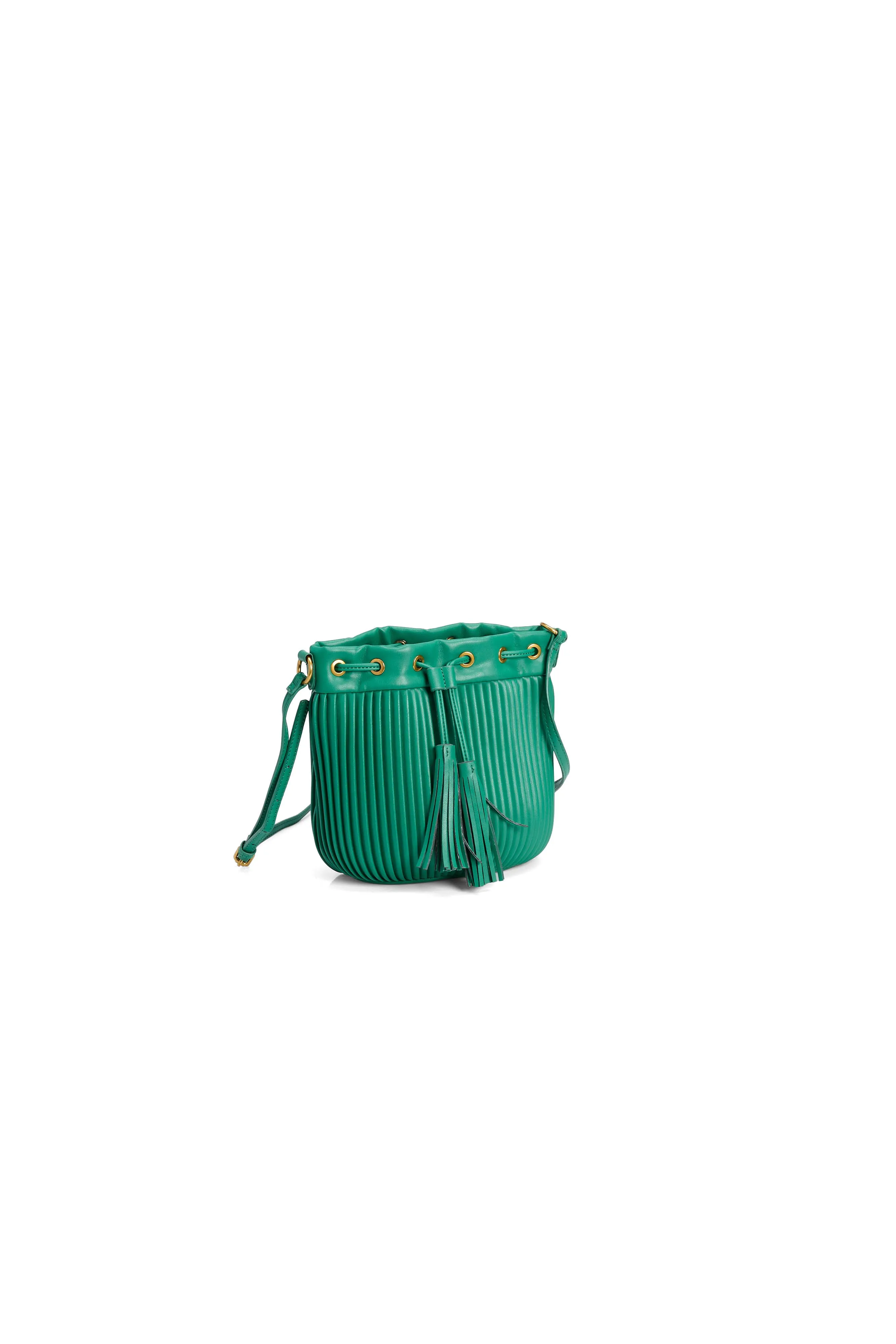 Green pleated mini bucket bag