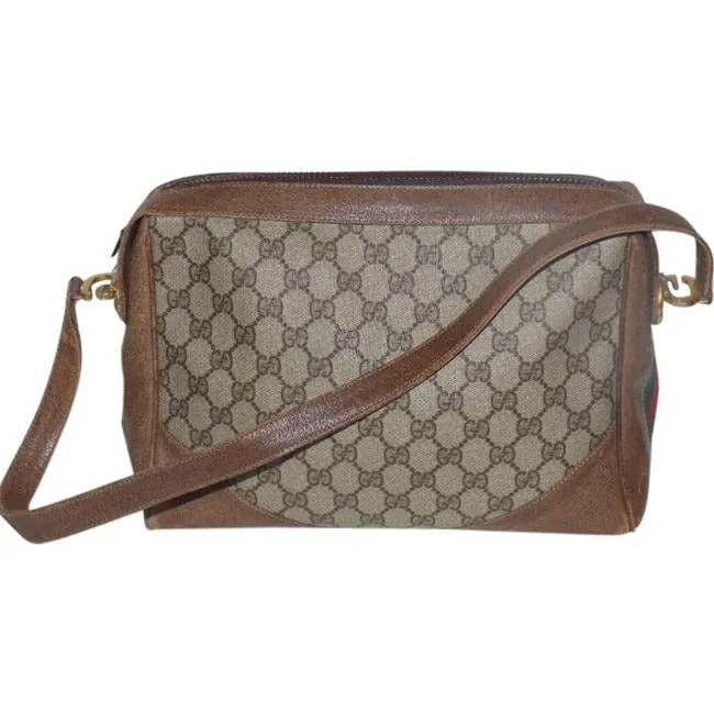 Gucci Sale Designer Purses Large G Logo Print Coated Canvas Brown Leather Red And Green Striped Sides