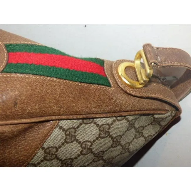 Gucci Sale Designer Purses Large G Logo Print Coated Canvas Brown Leather Red And Green Striped Sides