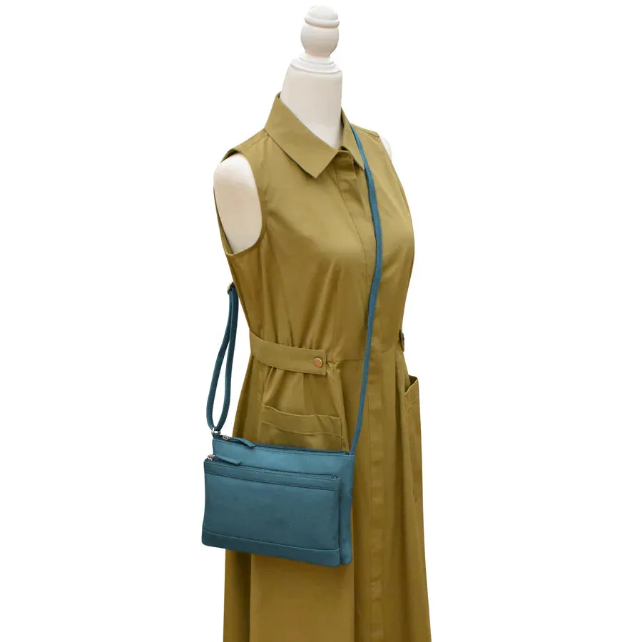 Handbag Double Zip Crossbody Bag Jeans Blue Leather RFID Blocking 6028