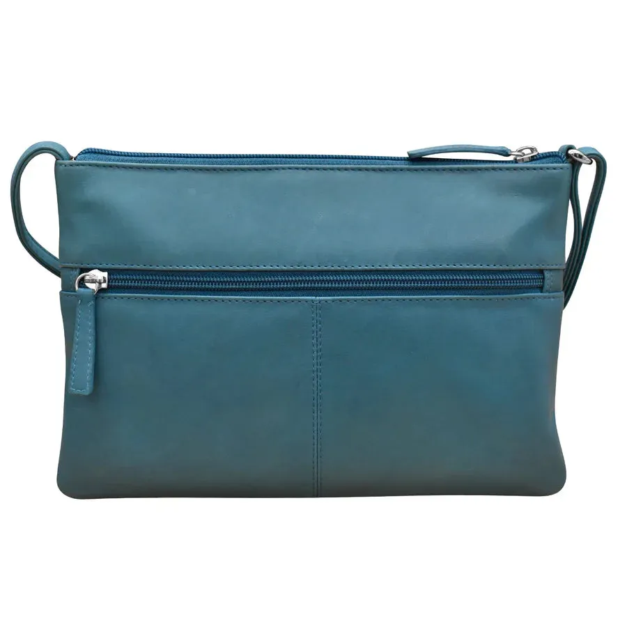 Handbag Double Zip Crossbody Bag Jeans Blue Leather RFID Blocking 6028