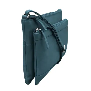 Handbag Double Zip Crossbody Bag Jeans Blue Leather RFID Blocking 6028