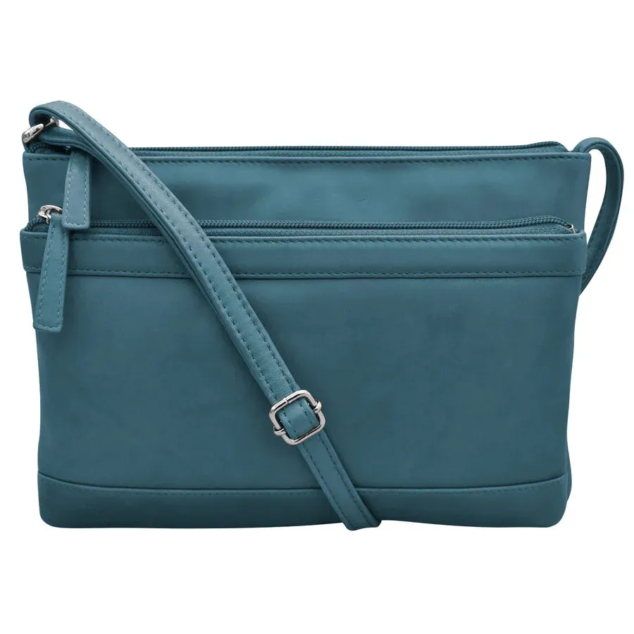 Handbag Double Zip Crossbody Bag Jeans Blue Leather RFID Blocking 6028