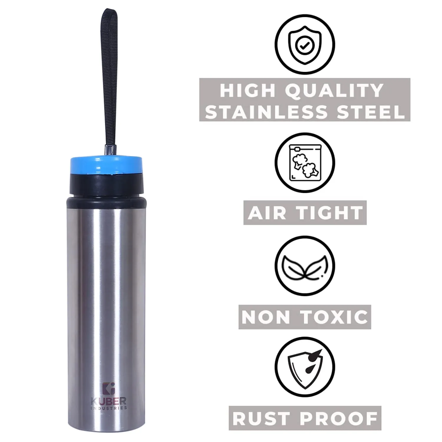 Heart Home Stainless Steel Water Bottle |Refrigerator Bottle For School Kids With Sipper Cap & Handle 750 ML Pack of 2 (Silver)