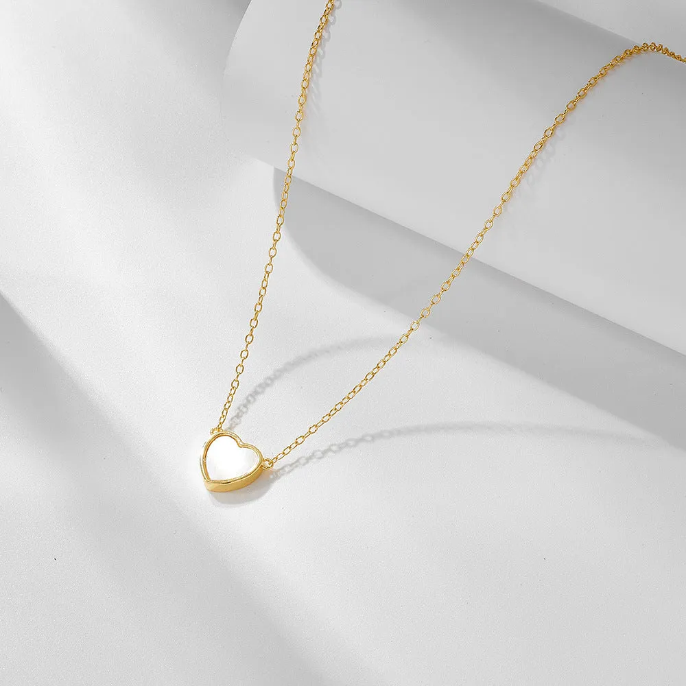 Heart Shape Mother of Pearl Pendant Silver Necklace