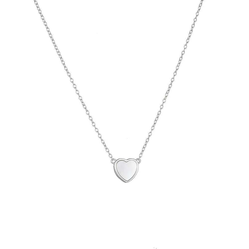 Heart Shape Mother of Pearl Pendant Silver Necklace