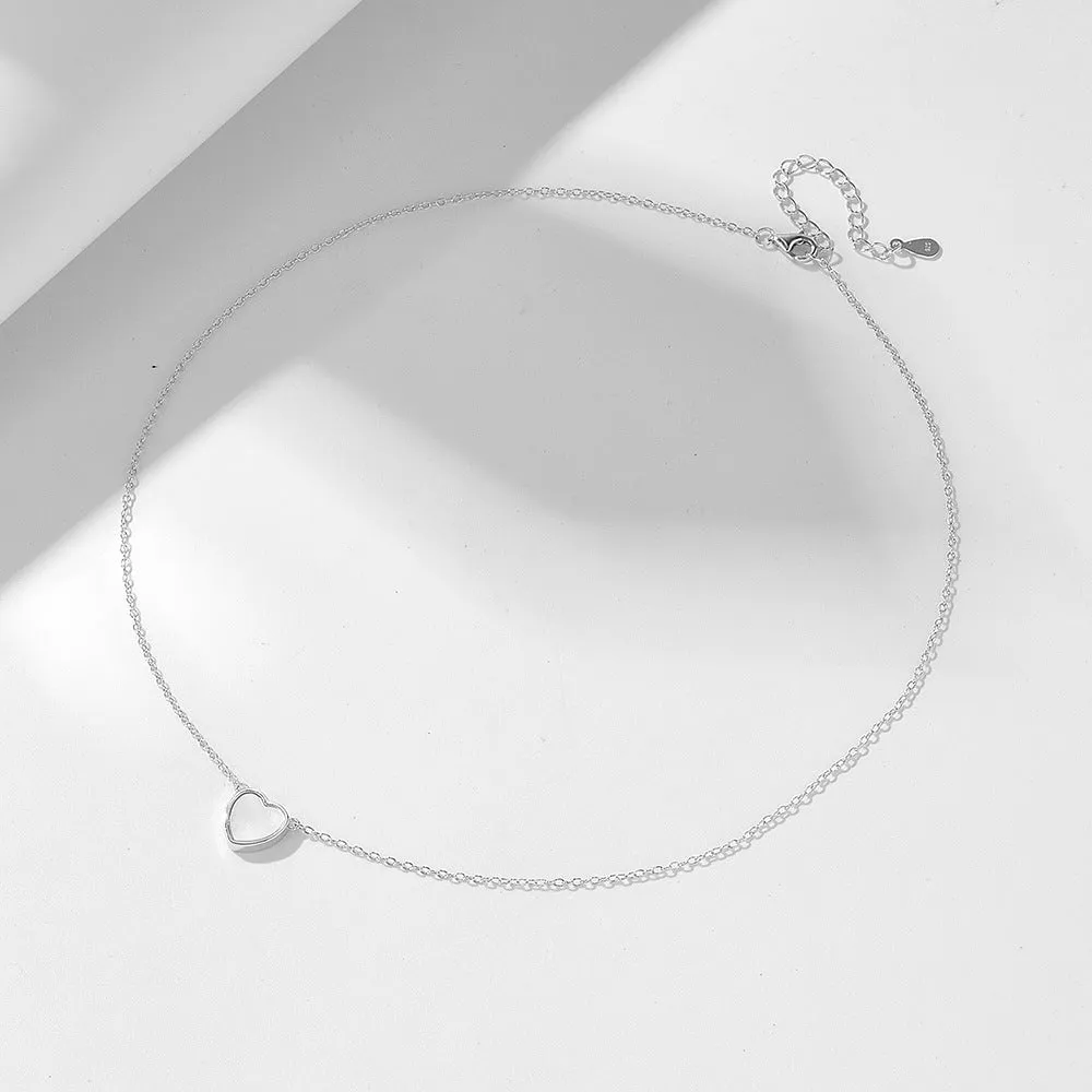 Heart Shape Mother of Pearl Pendant Silver Necklace