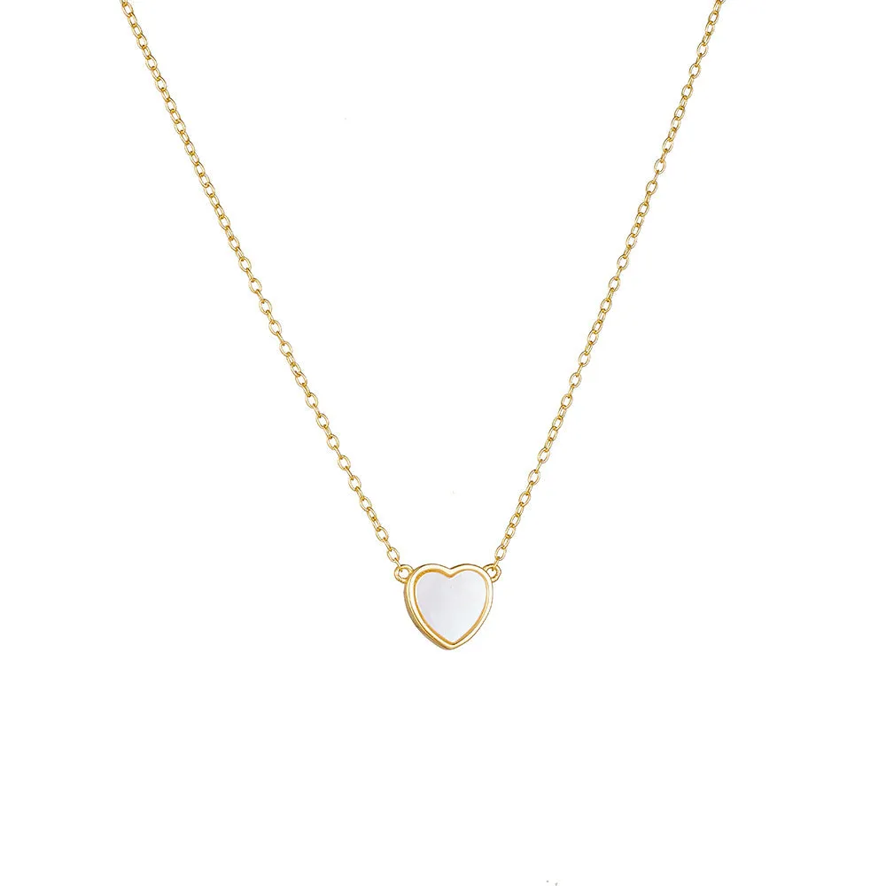 Heart Shape Mother of Pearl Pendant Silver Necklace