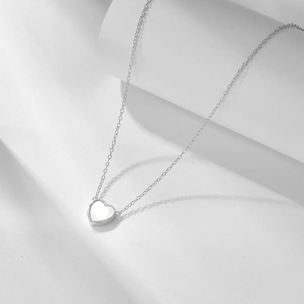 Heart Shape Mother of Pearl Pendant Silver Necklace