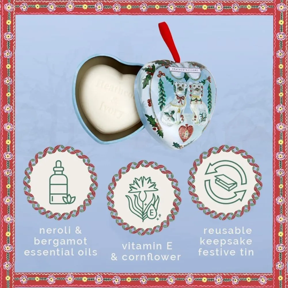 Heathcote & Ivory Hand Nathalie Lete Christmas Edition Scented Soap in Heart Shaped Tin
