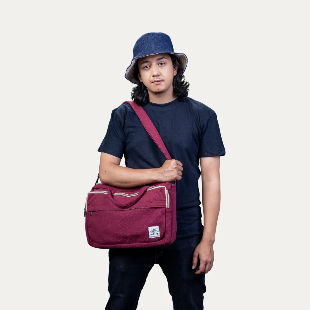 Hemp Laptop Side Bag - Dark Wine