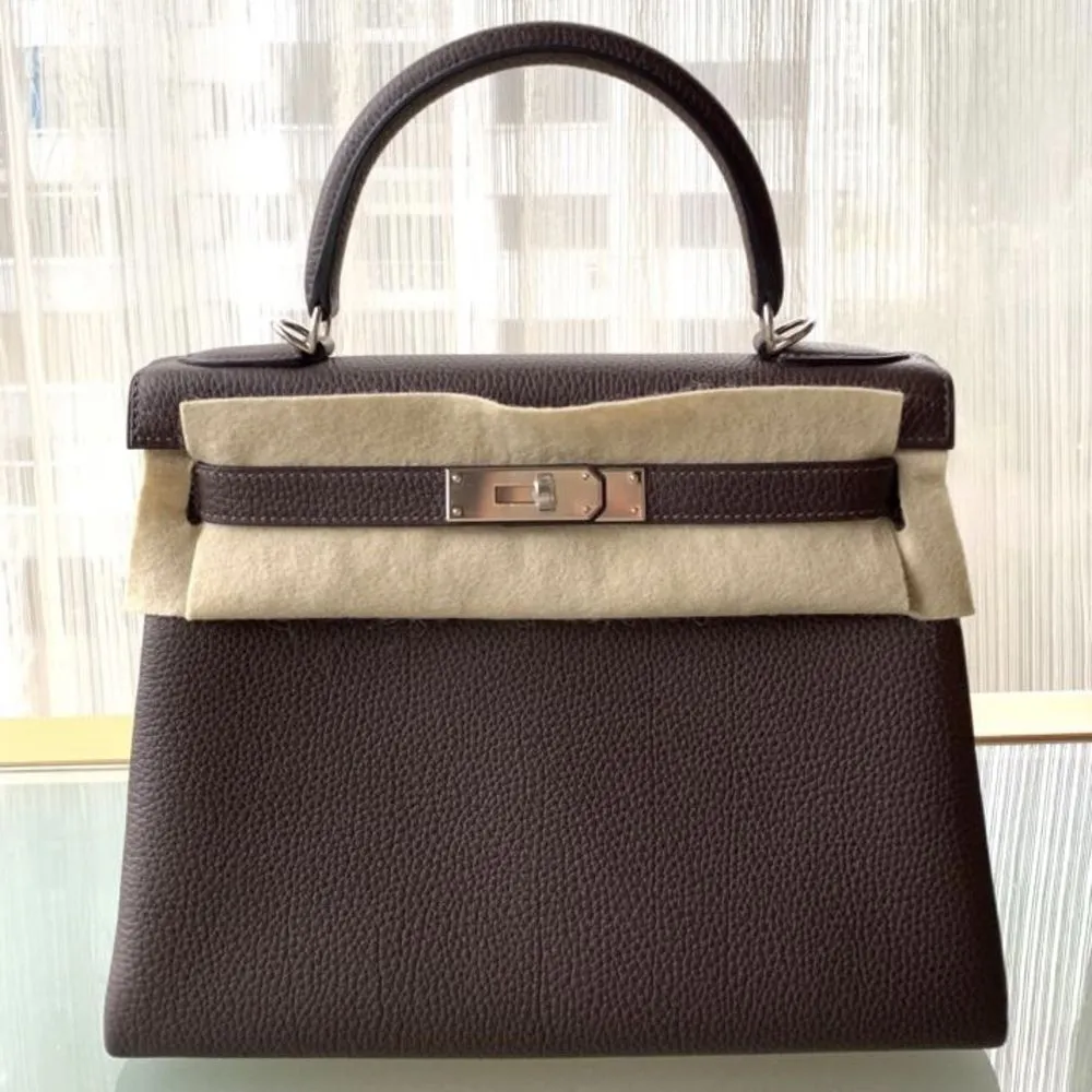 Hermès Kelly 28 Chocolat Togo Palladium Hardware PHW