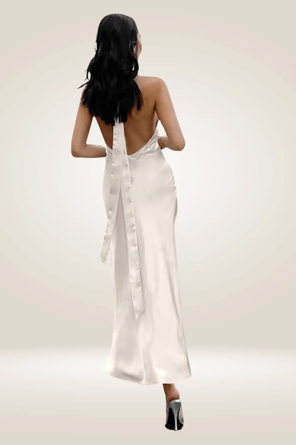 High Slit White Satin Dress