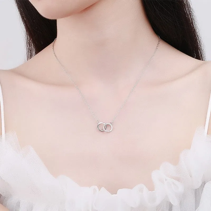 Interlocked Circles 925 Sterling Silver Necklace