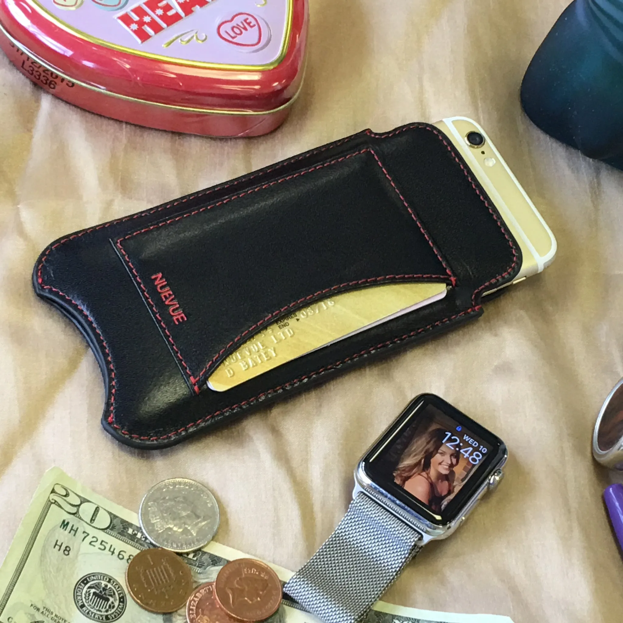 iPhone SE-1st Gen, 5 Sleeve Wallet Case in Black Leather | Screen Cleaning and Sanitizing Interior.