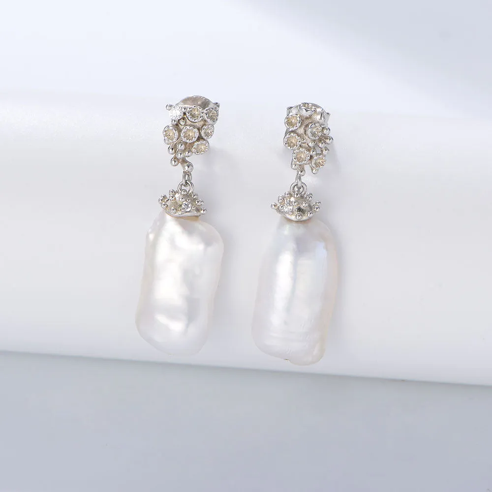 Irregular Natural Baroque Pearl Silver Drop Earrings for Women