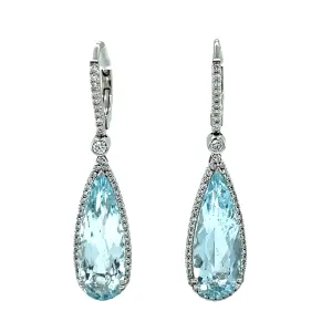 Italian Aquamarine & Diamond Pear Shape Earrings