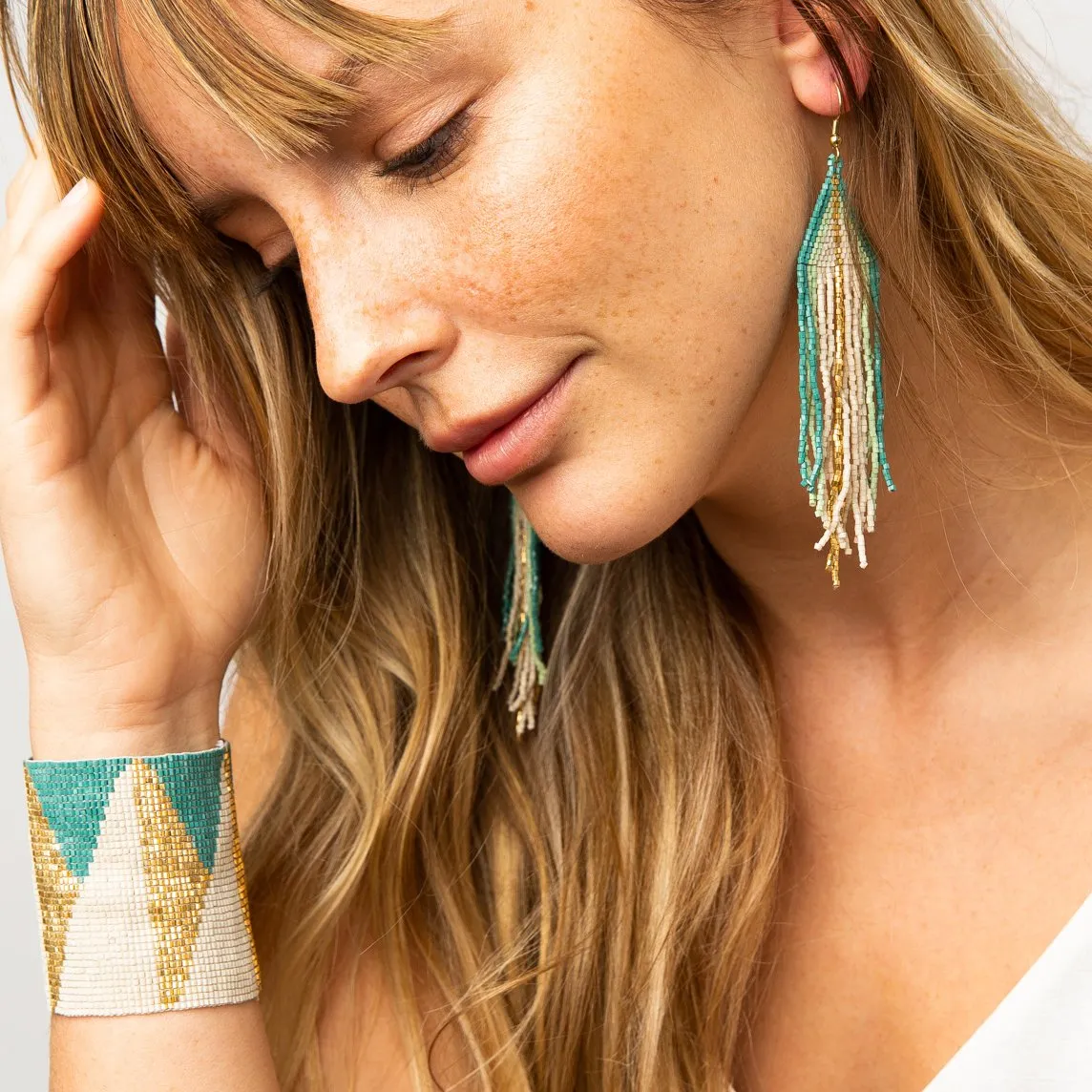 Ivory Teal Luxe Earrings