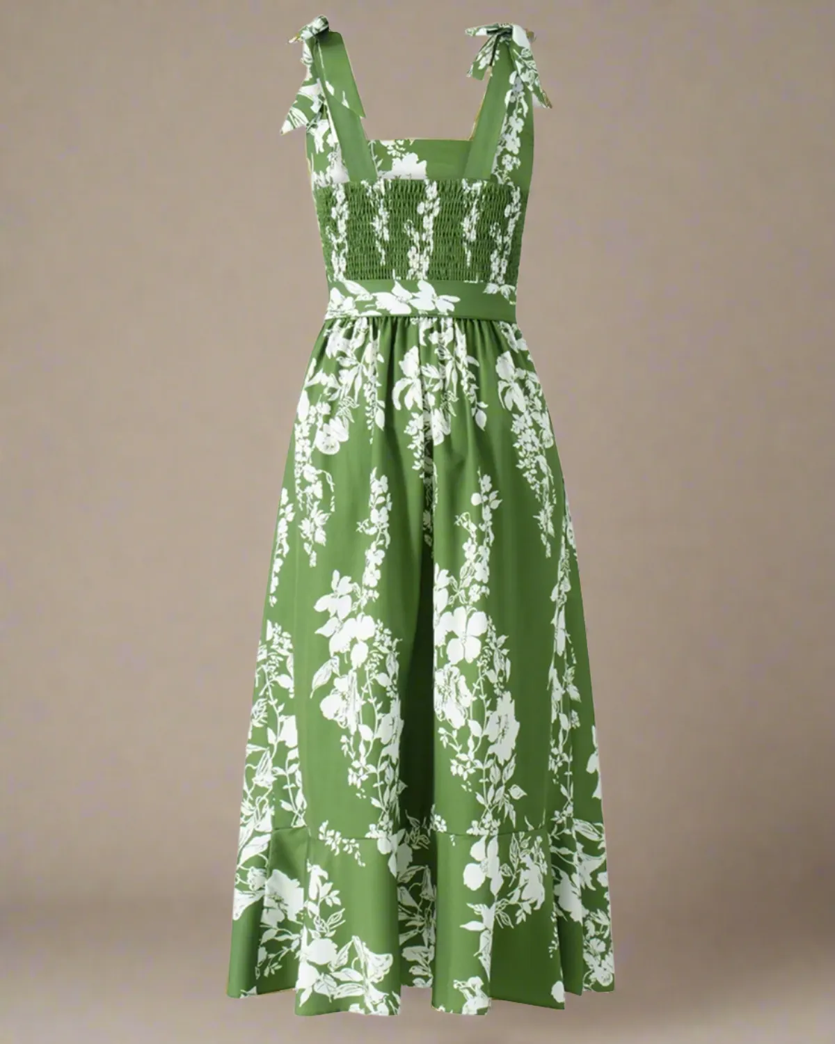 Jasmine Long Floral Summer Dress with Square Neckline and Tie Straps