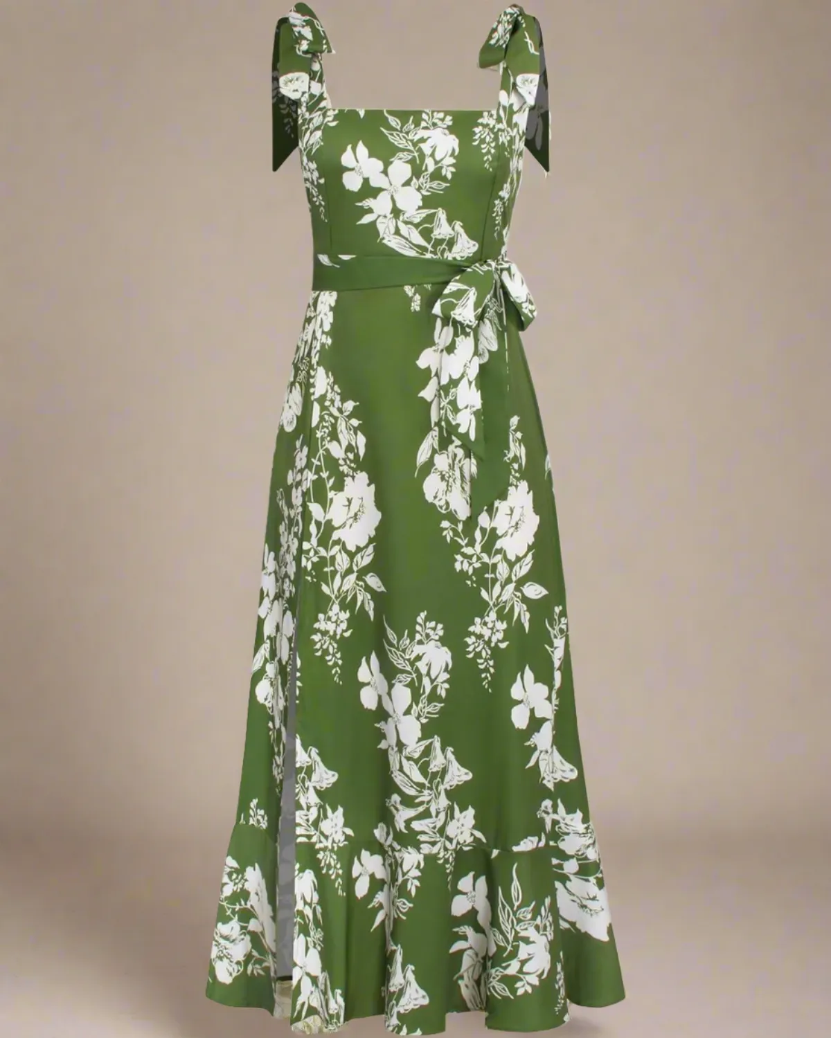 Jasmine Long Floral Summer Dress with Square Neckline and Tie Straps