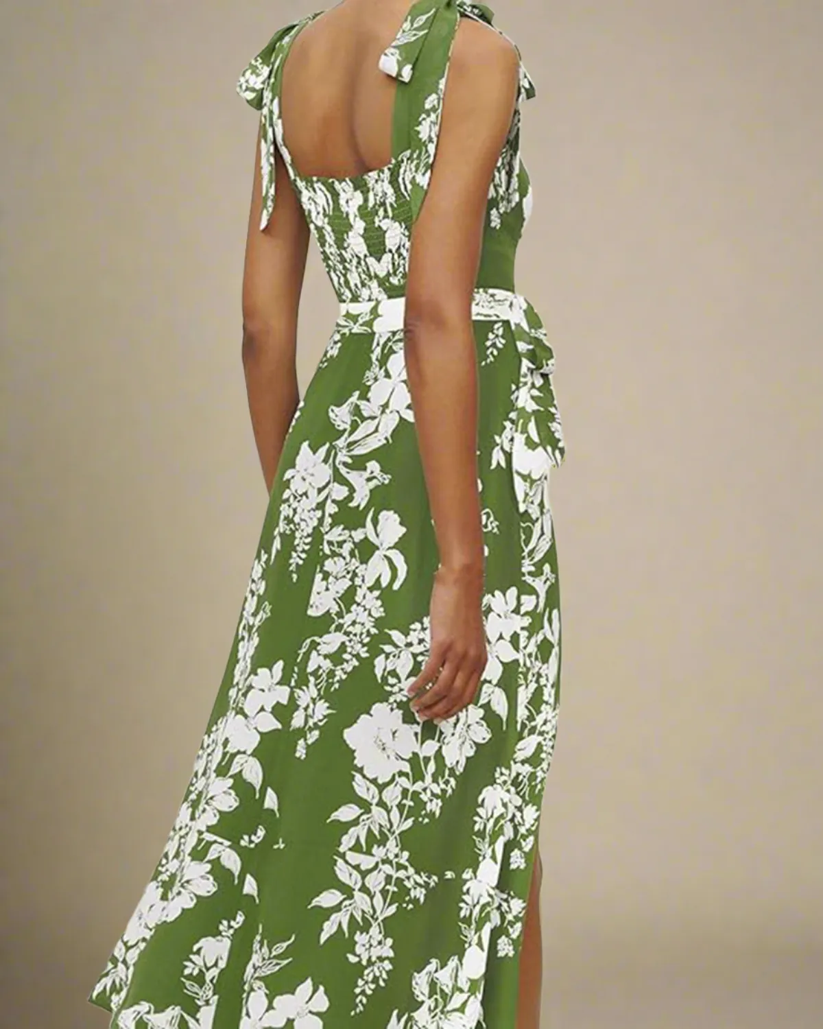 Jasmine Long Floral Summer Dress with Square Neckline and Tie Straps