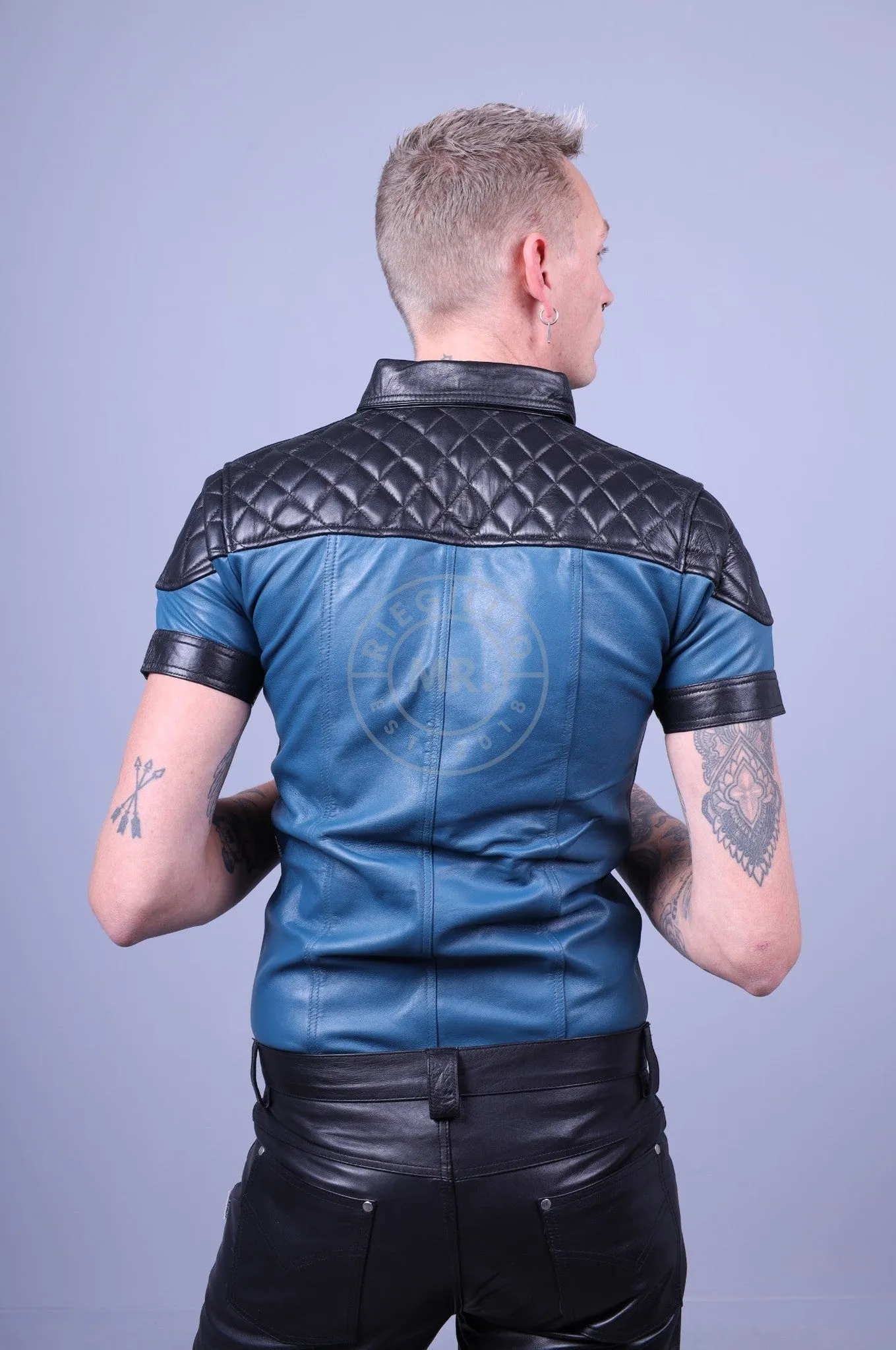 Jeans Blue Leather Shirt with Black Padding