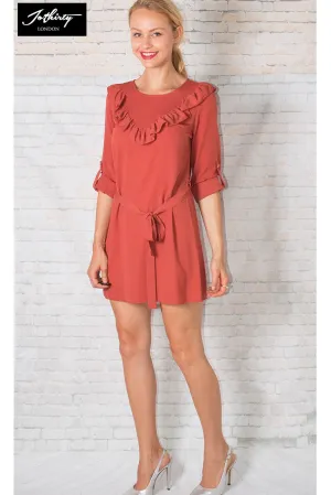 JOTHIRTY Ruffle Detail Tea Dress in Terracotta