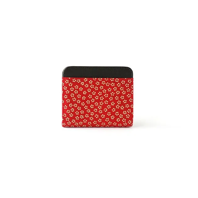 Koshu Inden Japanese Deerskin Leather with Urushi (Japanese Lacquer) Fold Wallet - Cherry Blossom / Red - ,  Made in Japan,  Japanese Leather Wallet