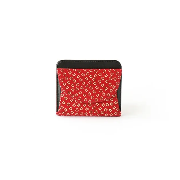 Koshu Inden Japanese Deerskin Leather with Urushi (Japanese Lacquer) Fold Wallet - Cherry Blossom / Red - ,  Made in Japan,  Japanese Leather Wallet
