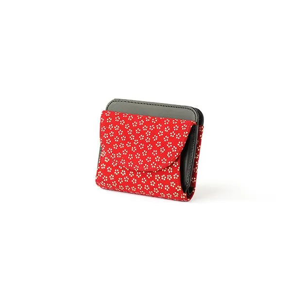 Koshu Inden Japanese Deerskin Leather with Urushi (Japanese Lacquer) Fold Wallet - Cherry Blossom / Red - ,  Made in Japan,  Japanese Leather Wallet