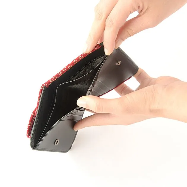 Koshu Inden Japanese Deerskin Leather with Urushi (Japanese Lacquer) Fold Wallet - Cherry Blossom / Red - ,  Made in Japan,  Japanese Leather Wallet