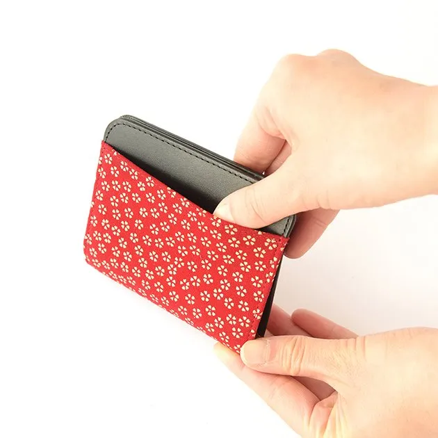 Koshu Inden Japanese Deerskin Leather with Urushi (Japanese Lacquer) Fold Wallet - Cherry Blossom / Red - ,  Made in Japan,  Japanese Leather Wallet