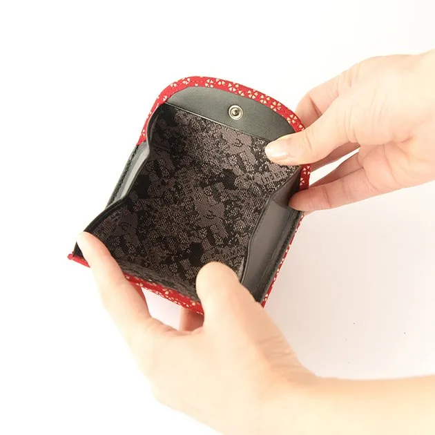 Koshu Inden Japanese Deerskin Leather with Urushi (Japanese Lacquer) Fold Wallet - Cherry Blossom / Red - ,  Made in Japan,  Japanese Leather Wallet