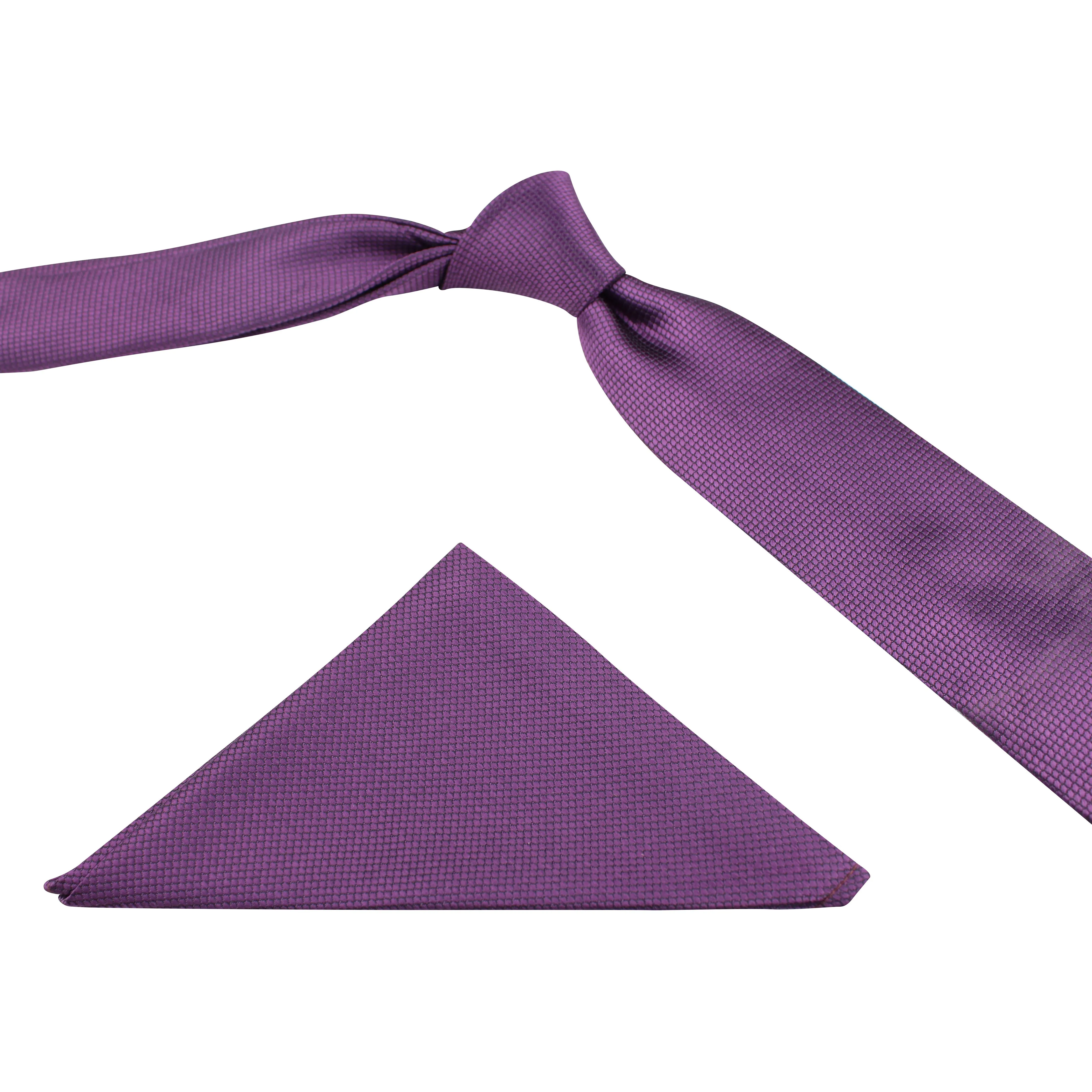 Kovove The Elegant Self Checkered Purple Necktie and Pocket Square Gift Box