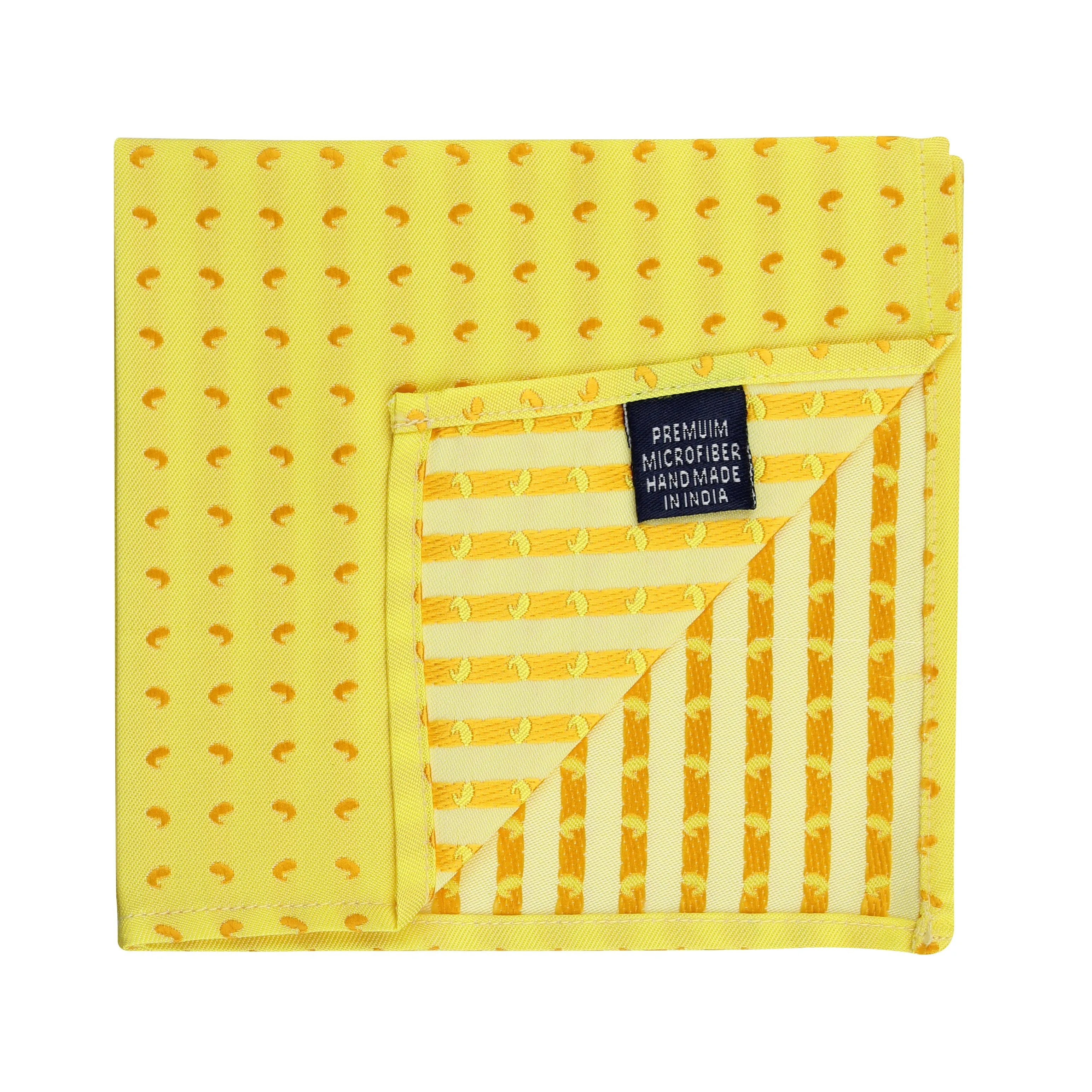 Kovove Yellow Paisley Pocket Square For Men