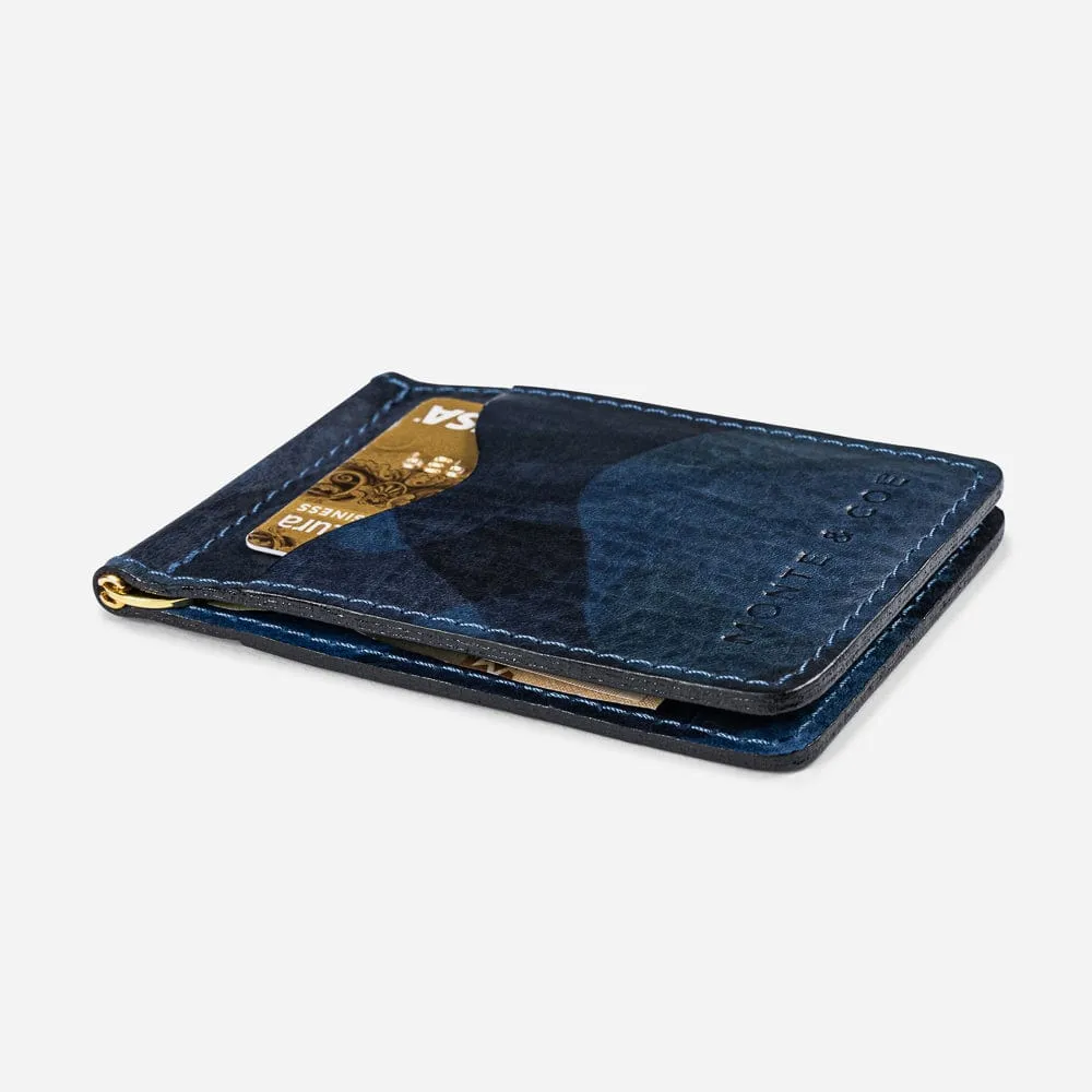 Leather Wallet with Money Clip in Navy Camo