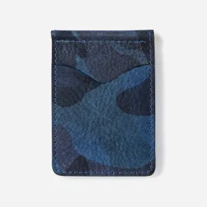 Leather Wallet with Money Clip in Navy Camo