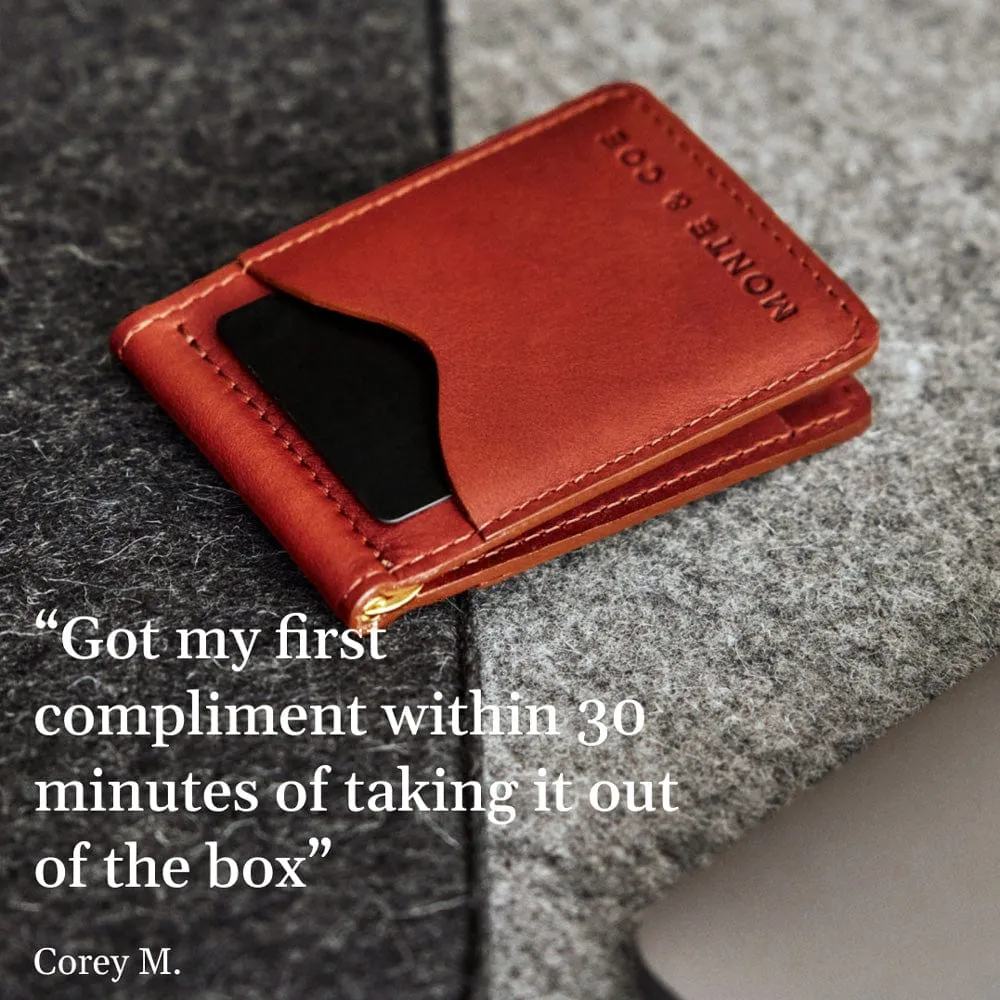 Leather Wallet with Money Clip in Navy Camo
